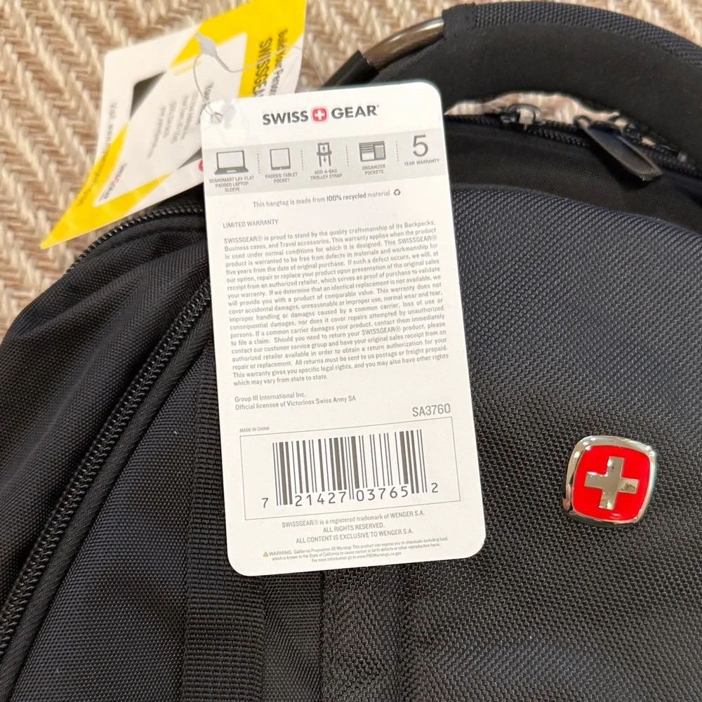 SwissGear Black Laptop Backpack, NWT - Picture 3 of 11
